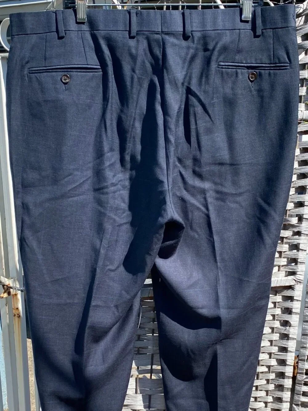Lauren Ralph Lauren (2) Two Piece Men's Suit Navy Blue Plaid  100% Wool 48R